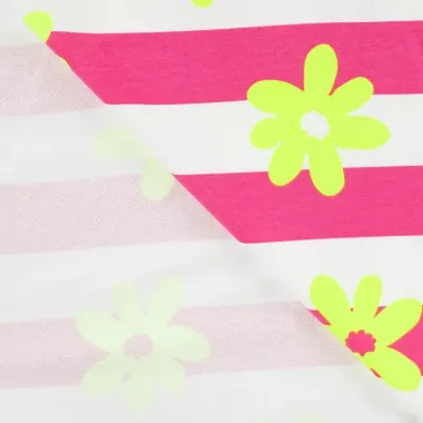 -Tricot stof - French Terry - strepen & bloemetjes - neon geel - K20143-170 - Tricot stof - French Terry - strepen & bloemetjes - neon geel - K20143-170