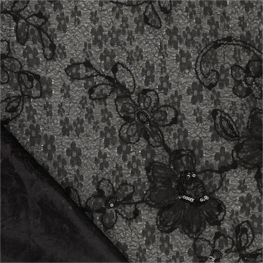 -Kant stof - sequins - bloemetjes - zwart - 22734-999 - Kant stof - sequins - bloemetjes - zwart - 22734-999