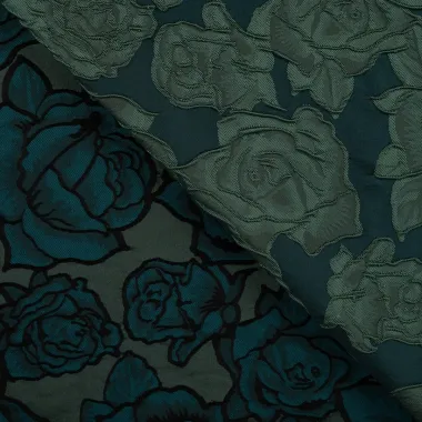 -Polyester stof - jacquard - rozen - groen - Q22977-940 - Polyester stof - jacquard - rozen - groen - Q22977-940