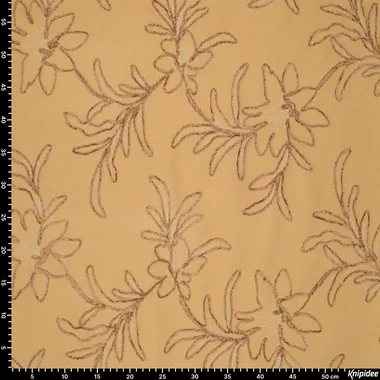 -Embroidery stof - chenille embroidery - wooly touch - bladeren - naturel - 23212-170 - Embroidery stof - chenille embroidery - wooly touch - bladeren - naturel - 23212-170
