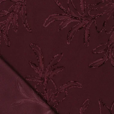 -Embroidery stof - chenille embroidery - wooly touch - bladeren - donkerrood - 23212-170 - Embroidery stof - chenille embroidery - wooly touch - bladeren - donkerrood - 23212-170