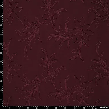 -Embroidery stof - chenille embroidery - wooly touch - bladeren - donkerrood - 23212-170 - Embroidery stof - chenille embroidery - wooly touch - bladeren - donkerrood - 23212-170