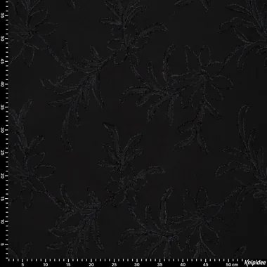 -Embroidery stof - chenille embroidery - wooly touch - bladeren - zwart - 23212-999 - Embroidery stof - chenille embroidery - wooly touch - bladeren - zwart - 23212-999