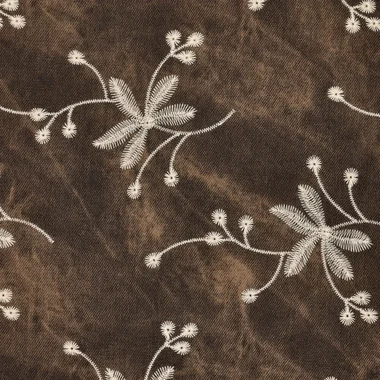 -Embroidery stof - antiqua waxed denim - bloemen - donkerbruin - 23064-100 - Embroidery stof - antiqua waxed denim - bloemen - donkerbruin - 23064-100