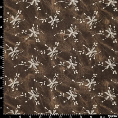 -Embroidery stof - antiqua waxed denim - bloemen - donkerbruin - 23064-100 - Embroidery stof - antiqua waxed denim - bloemen - donkerbruin - 23064-100