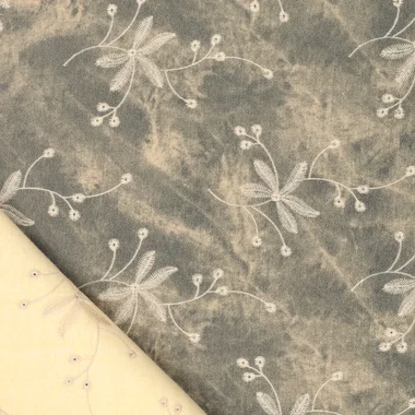 -Embroidery stof - antiqua waxed denim - bloemen - donkergrijs - 23064-980 - Embroidery stof - antiqua waxed denim - bloemen - donkergrijs - 23064-980