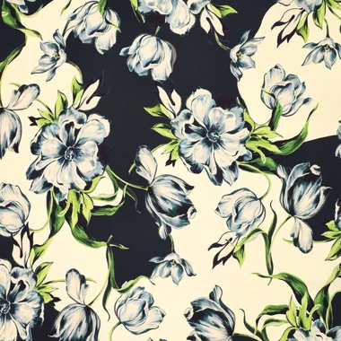 -Viscose stof - stretch - satijn - bloemen - blauw - 23017-600 - Viscose stof - stretch - satijn - bloemen - blauw - 23017-600