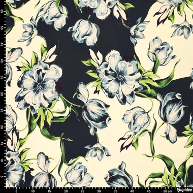 -Viscose stof - stretch - satijn - bloemen - blauw - 23017-600 - Viscose stof - stretch - satijn - bloemen - blauw - 23017-600