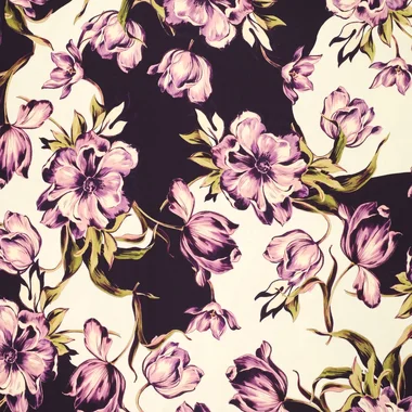 -Viscose stof - stretch - satijn - bloemen - paars - 23017-810 - Viscose stof - stretch - satijn - bloemen - paars - 23017-810
