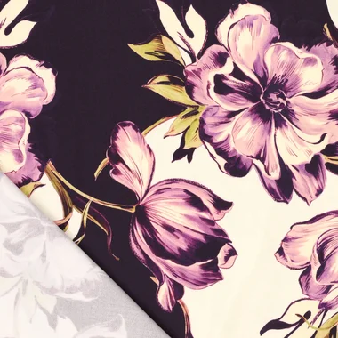 -Viscose stof - stretch - satijn - bloemen - paars - 23017-810 - Viscose stof - stretch - satijn - bloemen - paars - 23017-810
