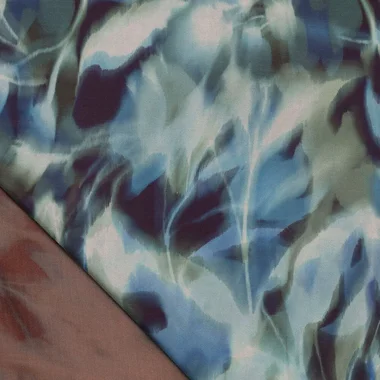 -Viscose stof - mix - bladeren - blauw - 23039-635 - Viscose stof - mix - bladeren - blauw - 23039-635