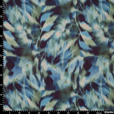 -Viscose stof - mix - bladeren - blauw - 23039-635 - Viscose stof - mix - bladeren - blauw - 23039-635