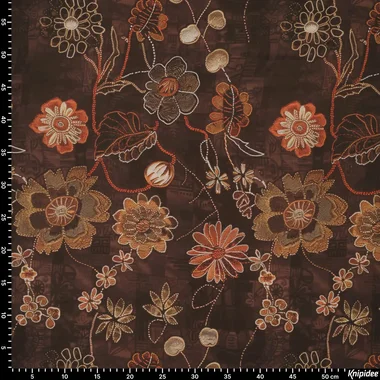-Viscose stof - mix - bloemen - bruin - 23040-100 - Viscose stof - mix - bloemen - bruin - 23040-100