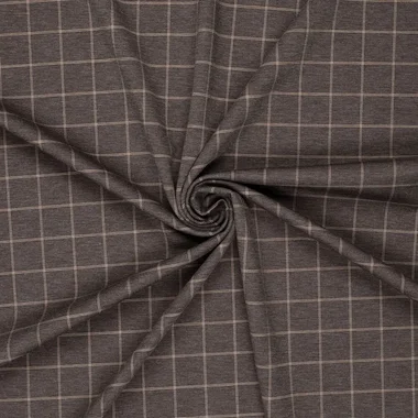 -Tricot stof - punta di roma - double face - ruiten en strepen - bruin - 23104-101 - Tricot stof - punta di roma - double face - ruiten en strepen - bruin - 23104-101