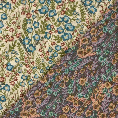 -Polyester stof - jacquard - bloemetjes - beige multi - 33/26077-052 - Polyester stof - jacquard - bloemetjes - beige multi - 33/26077-052