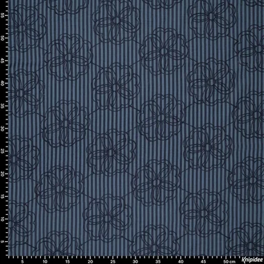 -Embroidery stof - seersucker - bloemen - blauw - 23047-691 - Embroidery stof - seersucker - bloemen - blauw - 23047-691