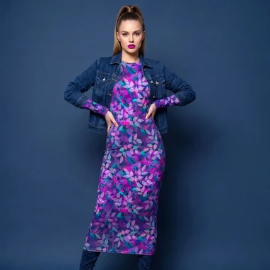 -Tricot stof - blaadjes - paars multi - KN1002-314 - Tricot stof - blaadjes - paars multi - KN1002-314