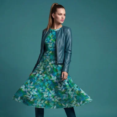 -Tricot stof - blaadjes - groen multi - KN1002-399 - Tricot stof - blaadjes - groen multi - KN1002-399
