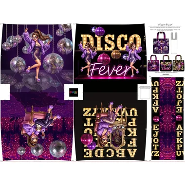 -Paneel stof - canvas paneel voor tas - disco fever - KN10001 - Paneel stof - canvas paneel voor tas - disco fever - KN10001