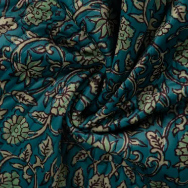-Doorgestikte stof - quilt stripes - velours - 2-zijdig - bloemen & bladeren - petrol - P29029-942 - Doorgestikte stof - quilt stripes - velours - 2-zijdig - bloemen & bladeren - petrol - P29029-942
