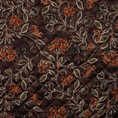 -Doorgestikte stof - quilt diamond - velours - 2-zijdig - bloemen & bladeren - donkerbruin - P29030-580 - Doorgestikte stof - quilt diamond - velours - 2-zijdig - bloemen & bladeren - donkerbruin - P29030-580