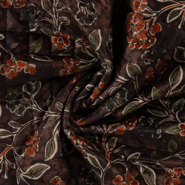 -Doorgestikte stof - quilt diamond - velours - 2-zijdig - bloemen & bladeren - donkerbruin - P29030-580 - Doorgestikte stof - quilt diamond - velours - 2-zijdig - bloemen & bladeren - donkerbruin - P29030-580
