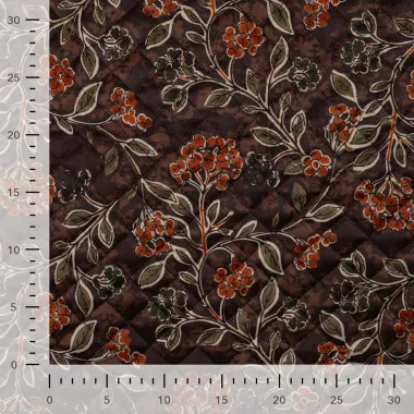 -Doorgestikte stof - quilt diamond - velours - 2-zijdig - bloemen & bladeren - donkerbruin - P29030-580 - Doorgestikte stof - quilt diamond - velours - 2-zijdig - bloemen & bladeren - donkerbruin - P29030-580