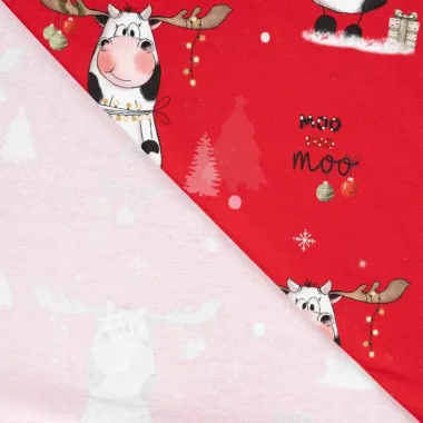 -Kerststof - French Terry - koeien & Kerstthema - rood - CR7021-150 - Kerststof - French Terry - koeien & Kerstthema - rood - CR7021-150