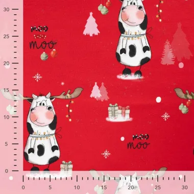 -Kerststof - French Terry - koeien & Kerstthema - rood - CR7021-150 - Kerststof - French Terry - koeien & Kerstthema - rood - CR7021-150