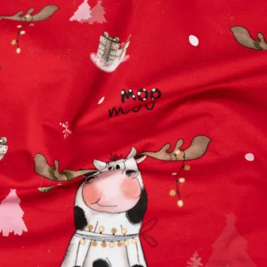-Kerststof - French Terry - koeien & Kerstthema - rood - CR7021-150 - Kerststof - French Terry - koeien & Kerstthema - rood - CR7021-150