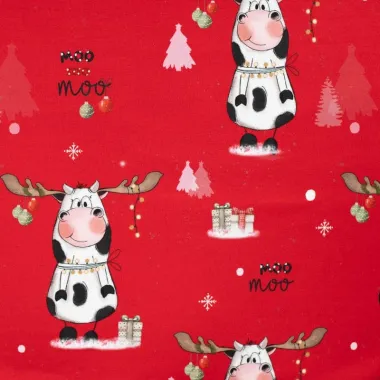 -Kerststof - French Terry - koeien & Kerstthema - rood - CR7021-150 - Kerststof - French Terry - koeien & Kerstthema - rood - CR7021-150