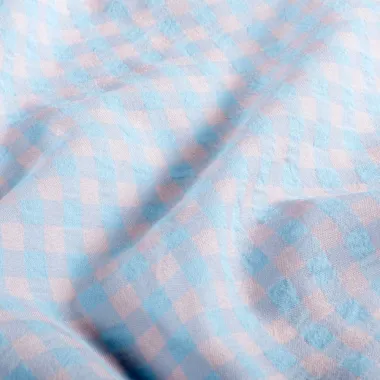 -Geruite stof - poplin seersucker - lichtblauw/zalmroze - 25003-003 - Geruite stof - poplin seersucker - lichtblauw/zalmroze - 25003-003