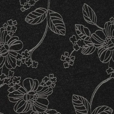 -Polyester stof - wool touch - puff bladeren & bloemen - zwart - 23079-998 - Polyester stof - wool touch - puff bladeren & bloemen - zwart - 23079-998