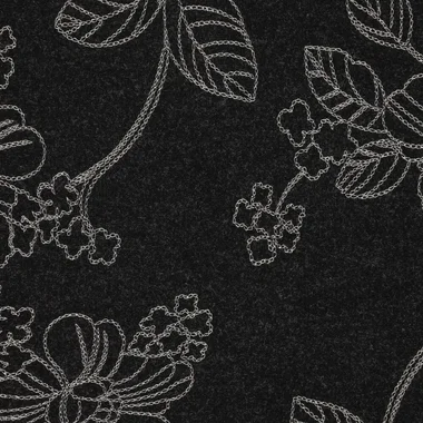-Polyester stof - wool touch - puff bladeren & bloemen - zwart - 23079-998 - Polyester stof - wool touch - puff bladeren & bloemen - zwart - 23079-998