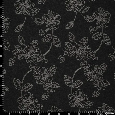 -Polyester stof - wool touch - puff bladeren & bloemen - zwart - 23079-998 - Polyester stof - wool touch - puff bladeren & bloemen - zwart - 23079-998