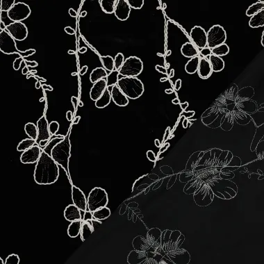 -Embroidery stof - velvet - bloemen - zwart - 1617-001 - Embroidery stof - velvet - bloemen - zwart - 1617-001