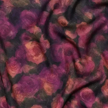 -Viscose stof - satijn - bloemen - paars - 2233-001 - Viscose stof - satijn - bloemen - paars - 2233-001