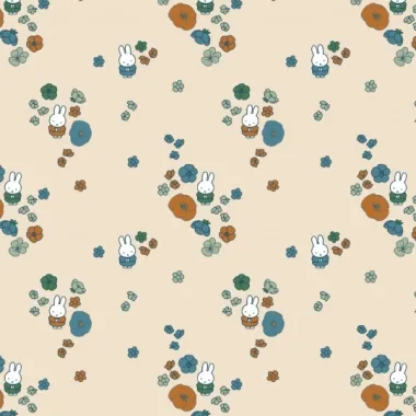 -Tricot stof - Nijntje Miffy - bloemetjes - naturel - 924715-50 - Tricot stof - Nijntje Miffy - bloemetjes - naturel - 924715-50