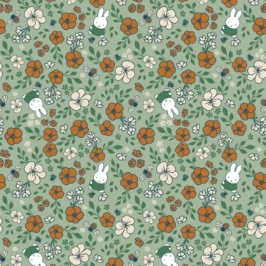 -Tricot stof - Nijntje Miffy - bloemetjes - groen - 924715-51 - Tricot stof - Nijntje Miffy - bloemetjes - groen - 924715-51