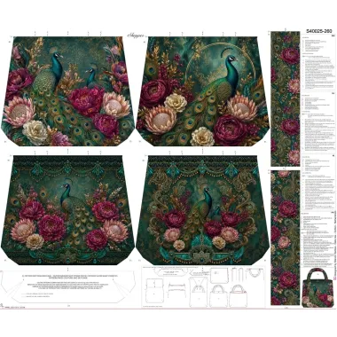 -Paneel stof - canvas paneel voor tas - peacock flowers emerald - S40025-260 - Paneel stof - canvas paneel voor tas - peacock flowers emerald - S40025-260
