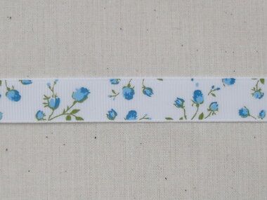 -Ripslint bloemetjes off white blauw/groen 16 mm (22383/16-259)* - Ripslint bloemetjes off white blauw/groen 16 mm (22383/16-259)*