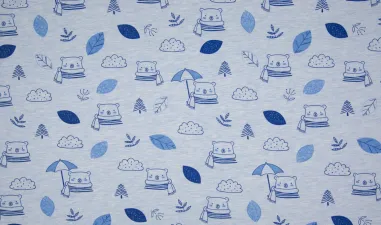 Katoen, polyester, elastan stoffen - Tricot stof - beertjes - blauw - 8155-003