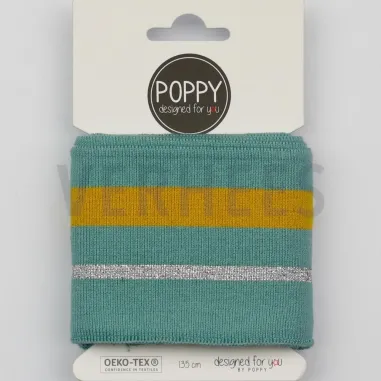 Boorden / Manchetten - ByPoppy20 6564-003 Boord/Manchet Cuffs lurex mint/oker/zilver