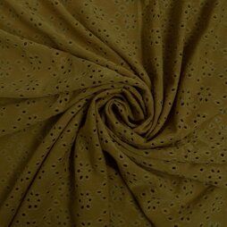 95% polyester, 5% elastan stoffen - Tricot stof - broderie - mosgroen - 16695-213