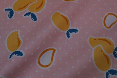katoenen stoffen met print - LB6 Baumwolle Birnen/Punkte rosa/lachs