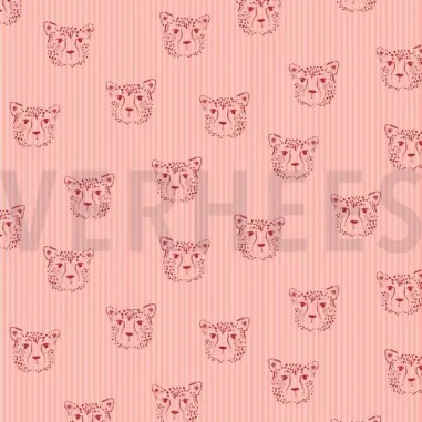katoenen stoffen met print - Katoen stof - Poplin leopard portrait - roze - 7661-001