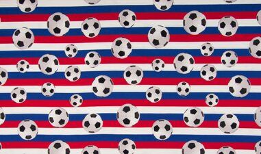 KC - Quality stoffen - Tricot stof - voetbal - rood/wit/blauw - 7510-238