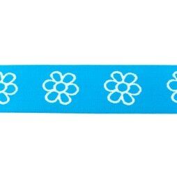 Elastiek - 42546 Elastiek Met Geweven Bloem 40 mm Aqua 