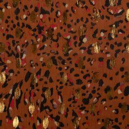 Laagjes kleding stoffen - Polyester stof - Chiffon foil african leo - terra - 17461-445