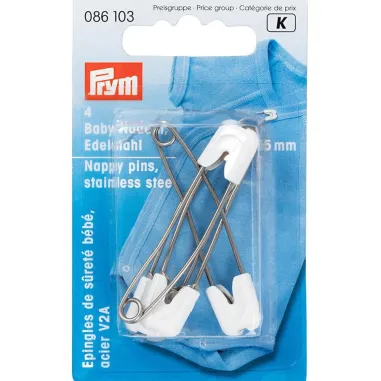Diversen - Prym-K babyveiligheidsspeld roestvrij staal 55mm wit 4 stuks (086.103)